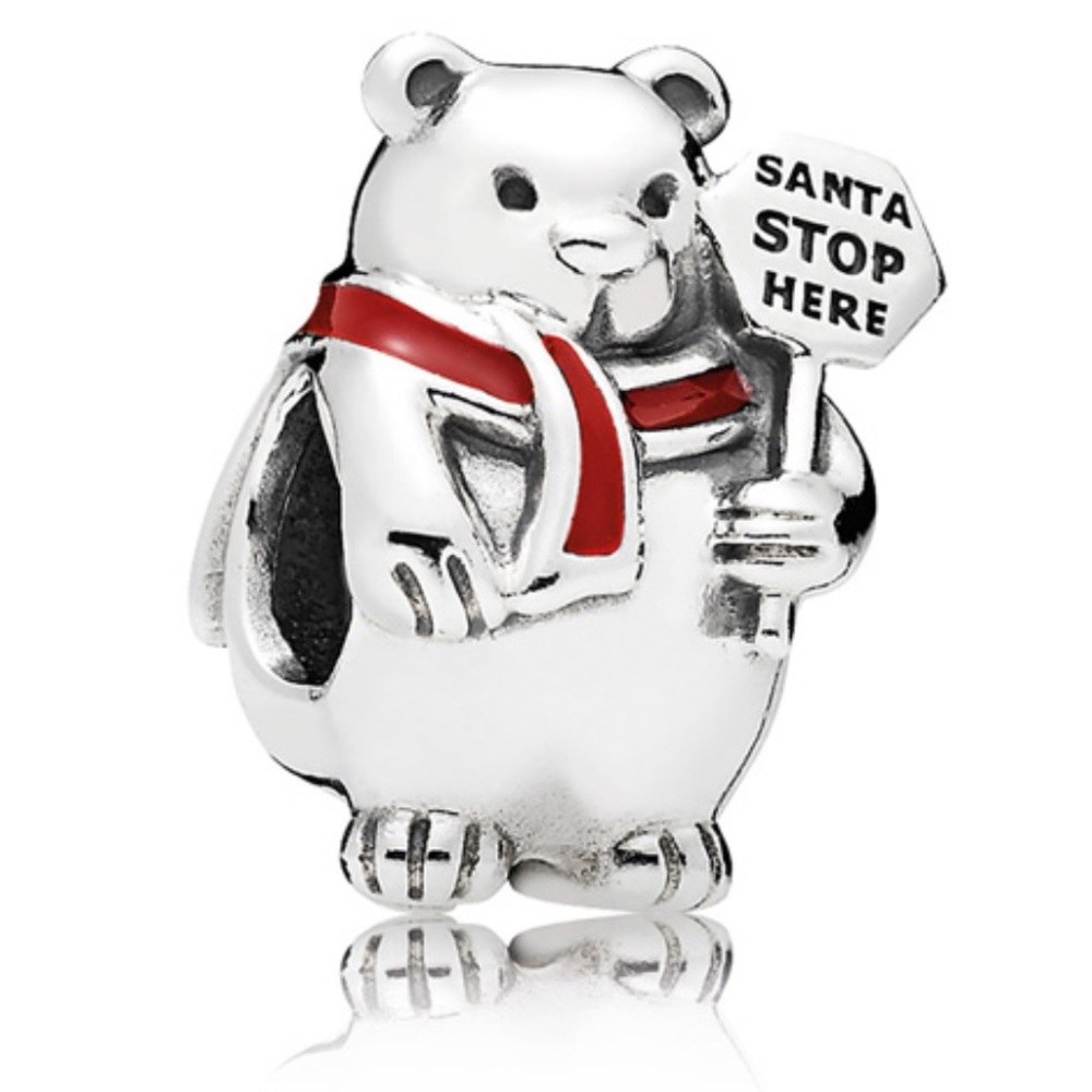 NWOT Christmas Polar Bear Charm with Red Enamel Sterling Silver 925